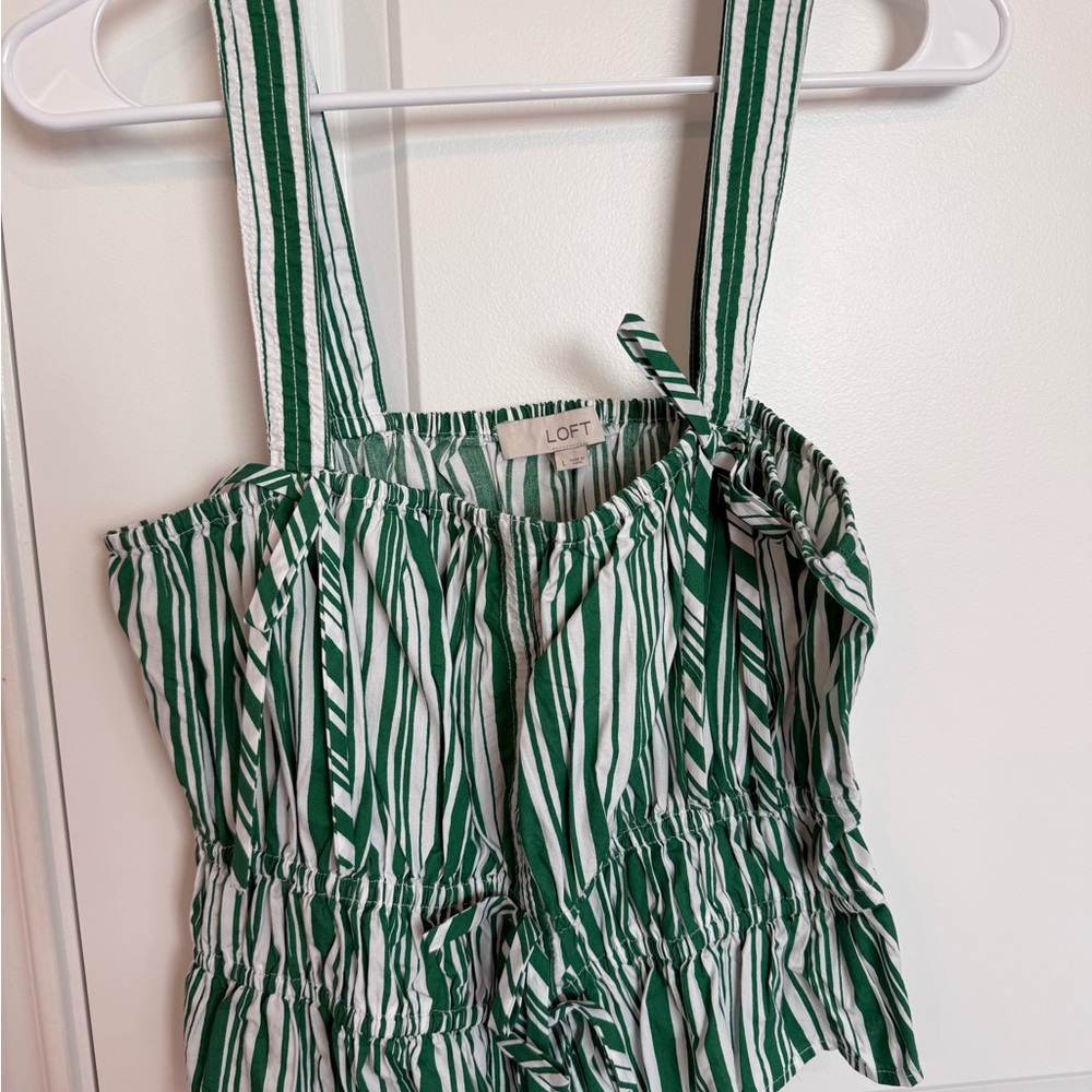 LOFT Emerald and White Striped Blouse